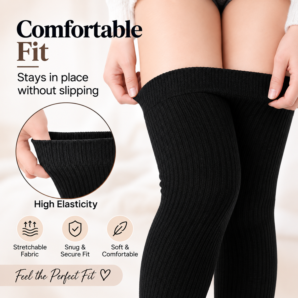 🖤 Thigh High Socks – Soft, Stretchable & Comfortable