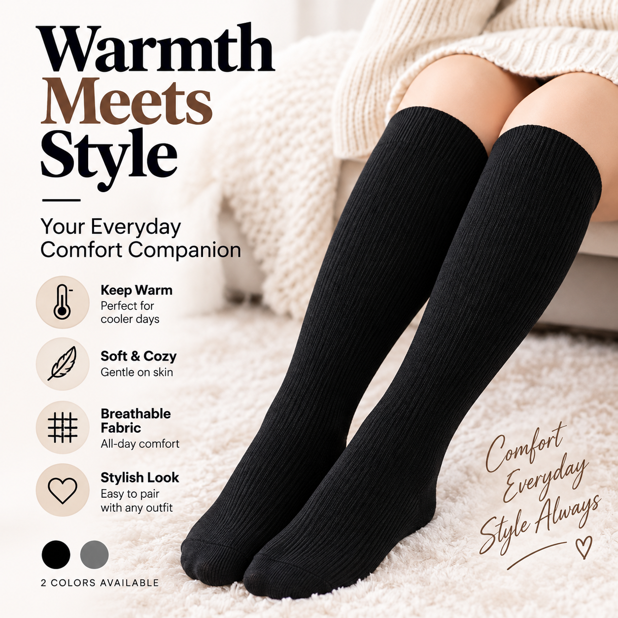 🖤 Thigh High Socks – Soft, Stretchable & Comfortable