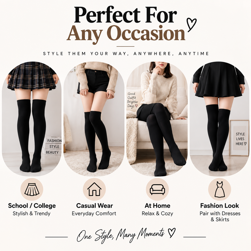 🖤 Thigh High Socks – Soft, Stretchable & Comfortable