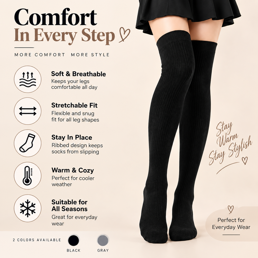 🖤 Thigh High Socks – Soft, Stretchable & Comfortable
