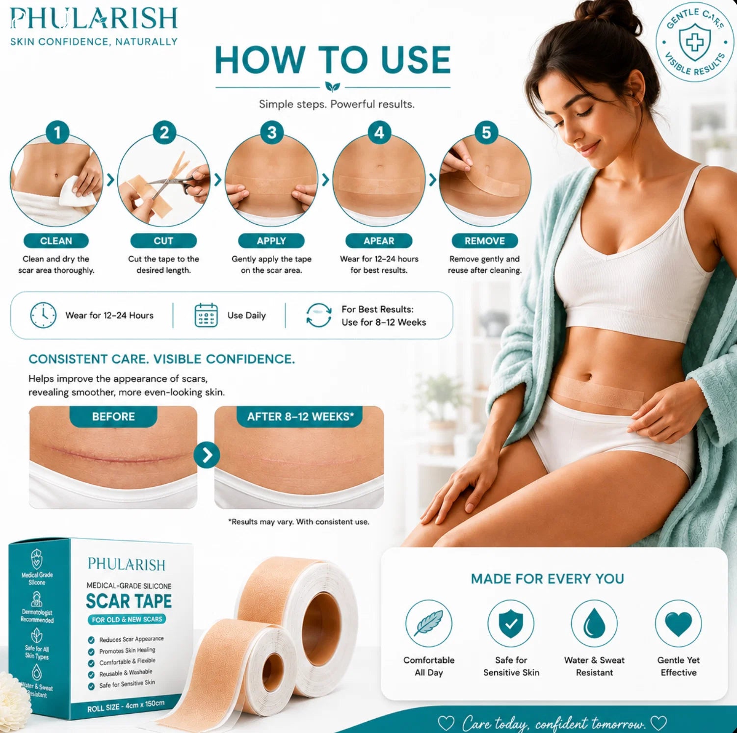 Silicone Scar Remover Tape for Acne & Wrinkles