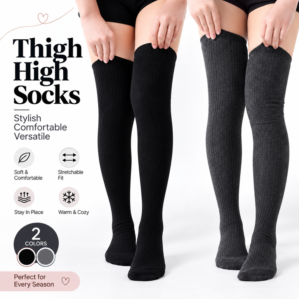 🖤 Thigh High Socks – Soft, Stretchable & Comfortable