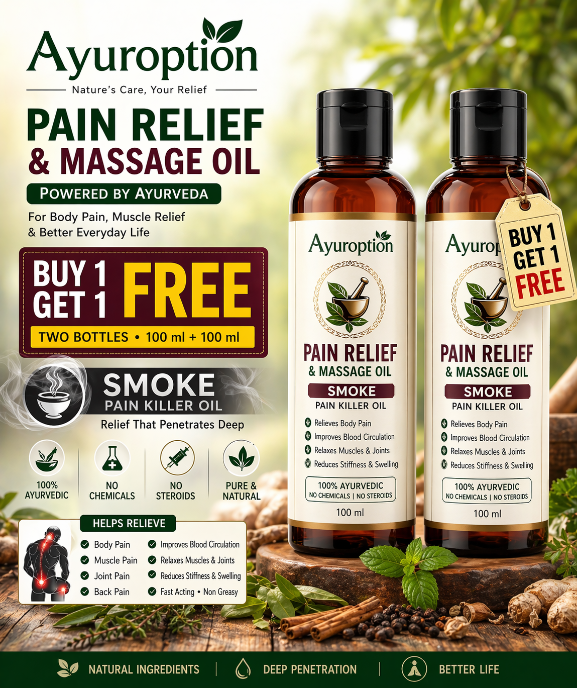💥 Buy1Get1 Free 💥 Smoke Pain Relief & Massage Oil(Pack of 2)